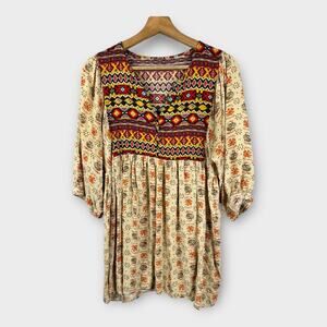 Umgee Multicolor Bohemian Blouse Retro Hippie 70’s Style Festival Cottagecore